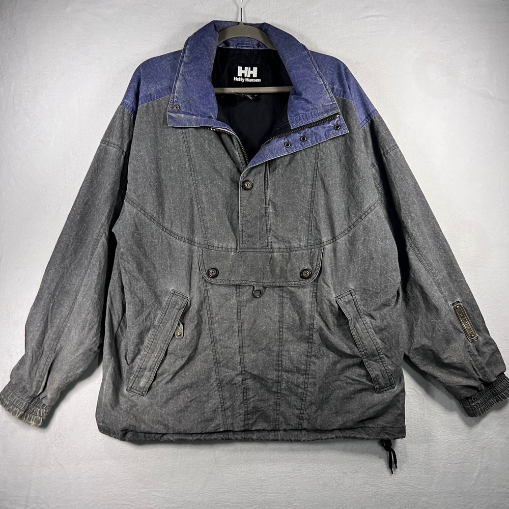 Vintage Helly Hansen 70s 80s Ski Jacket Anorak Pullover‎ Grey Blue Mens Size M